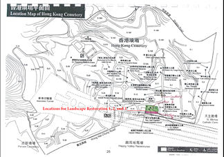 Map of the Landscape restoration work at three selected locations at the Hong Kong Cemetery